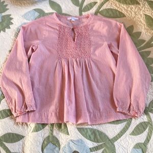 Jacadi Paris smocked pink and white striped blouse
